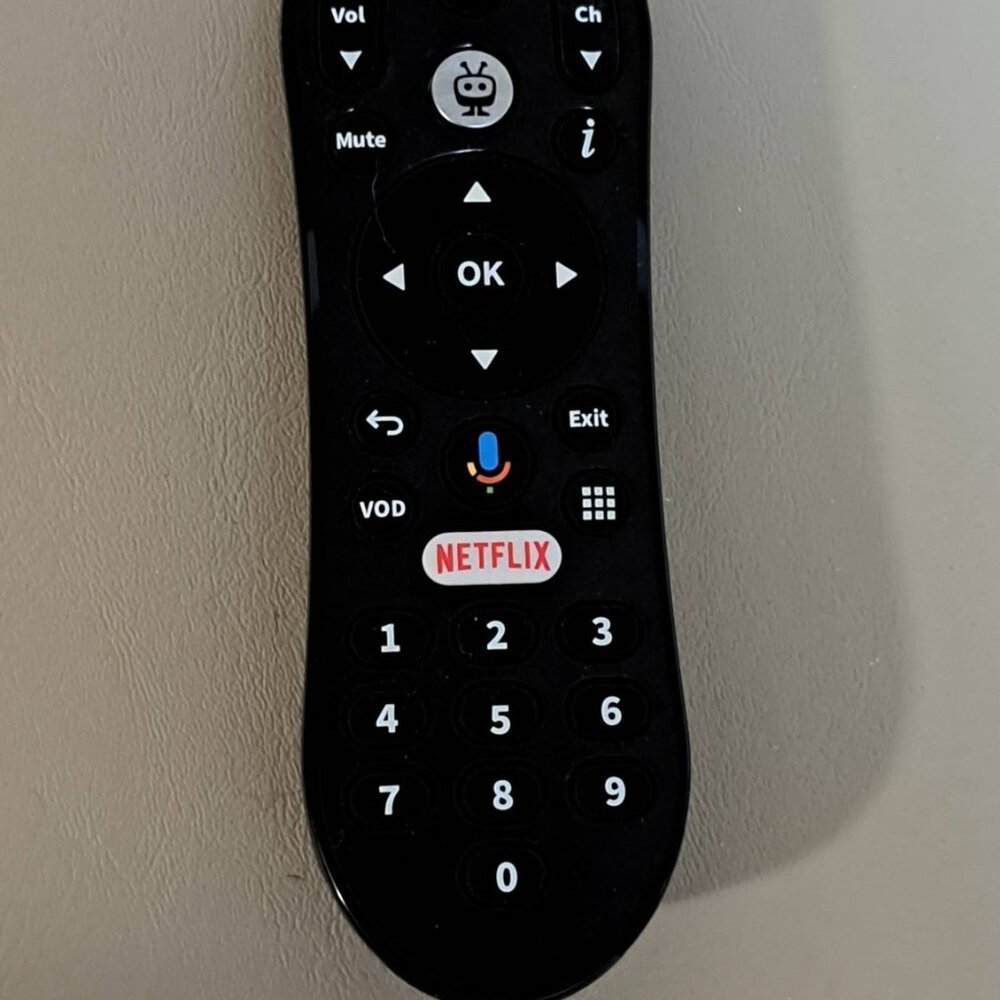 Smart TV Remote With Netflix. Compact 5 1/2" black wireless remote control.